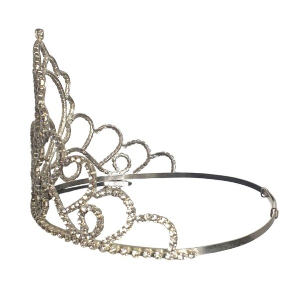 Crystal Heart Tiara Adjustable Band Rhinestones Silver Weddings Events Adult Lg main image 2